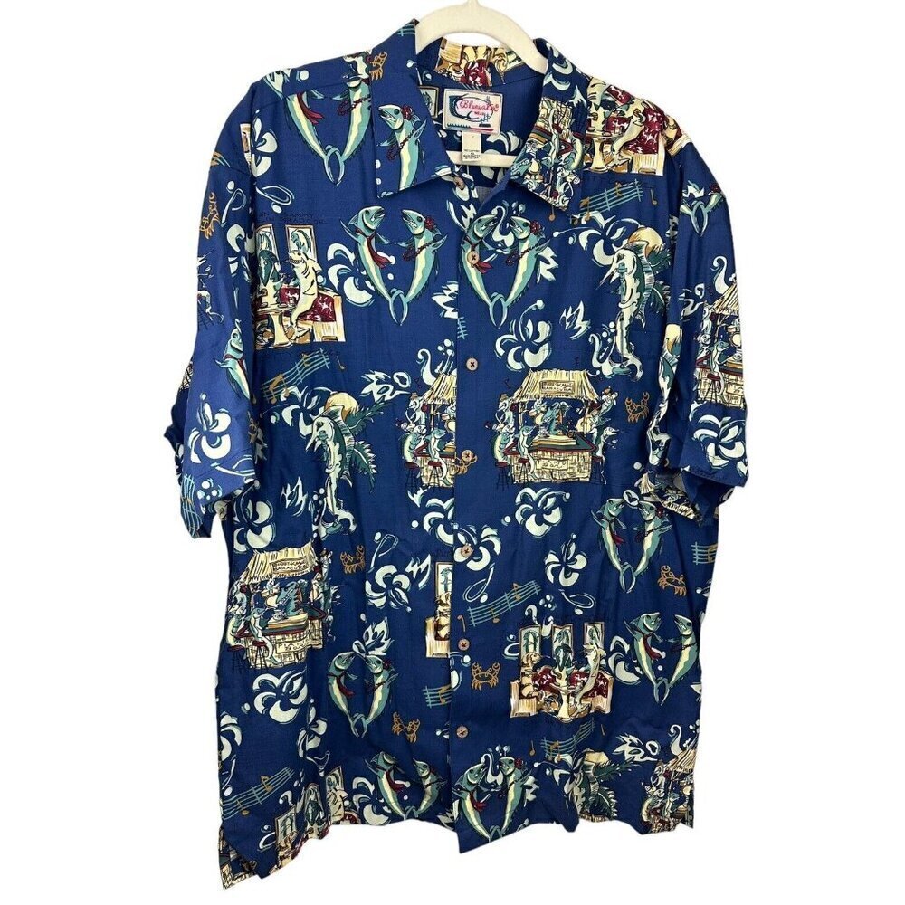 Bluewater‎ Rat Pack Jazz Piano Bar Fish Tropical Camp Shirt Hawaiian Mens XL USA